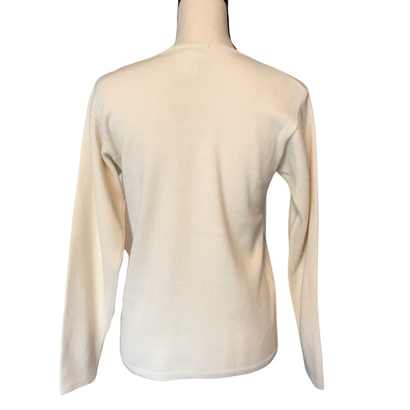 Jones New York White Lambs Wool Blend Hand Embroidered Pullover Sweater, Size PS - Picture 4 of 5